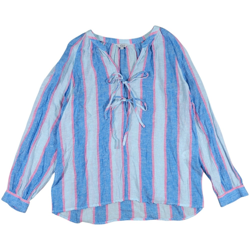 Rails Linen Blend Blouse Women M Blue Pink Brielle Kona Stripe Boho Beach Casual